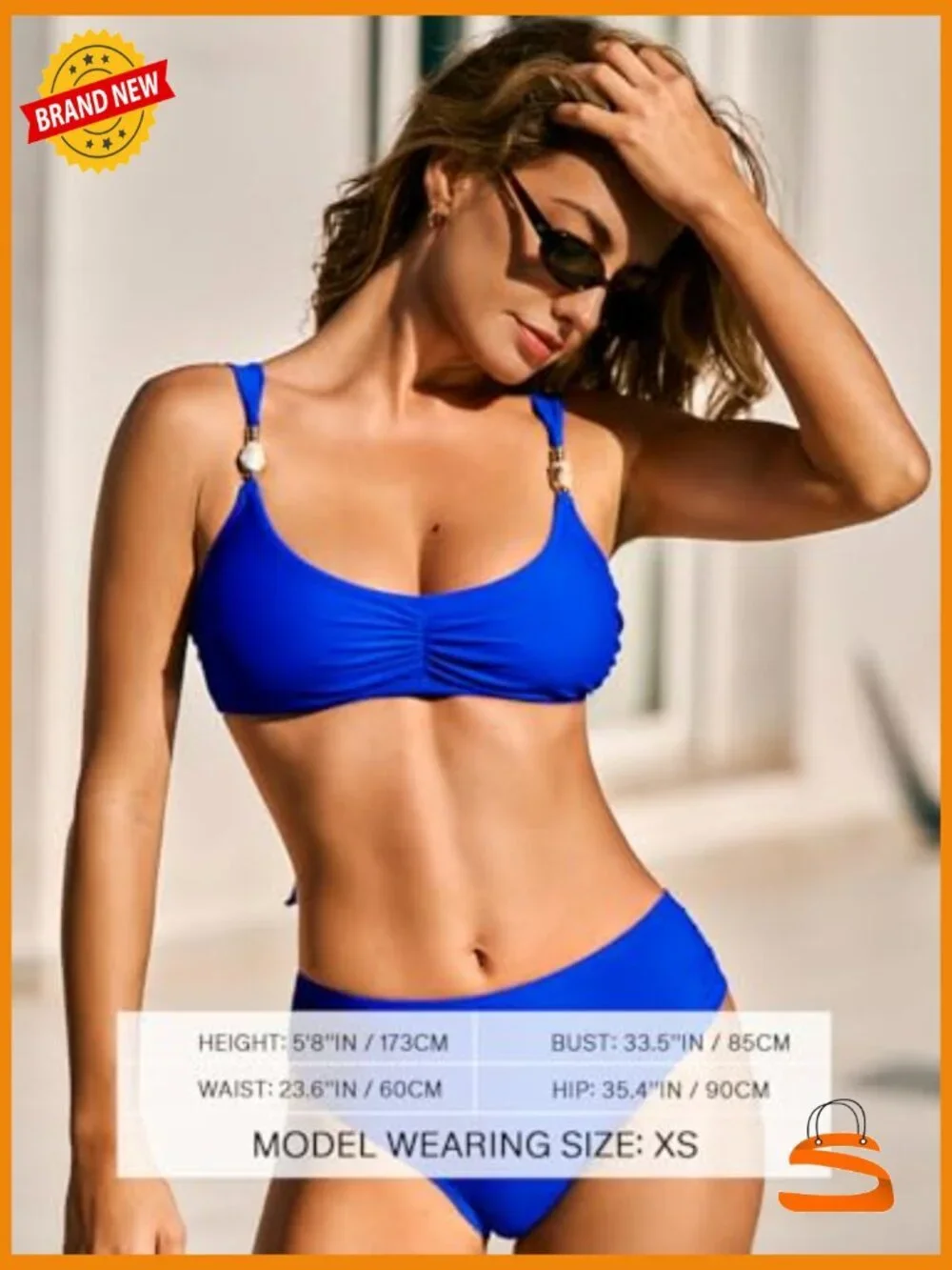 Adjustable Self Tie Two Piece Bikini Set Scoop Neck Mid Rise Ruched Swimwear